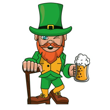 Bira ve baston karikatürler ile İrlandalı elf