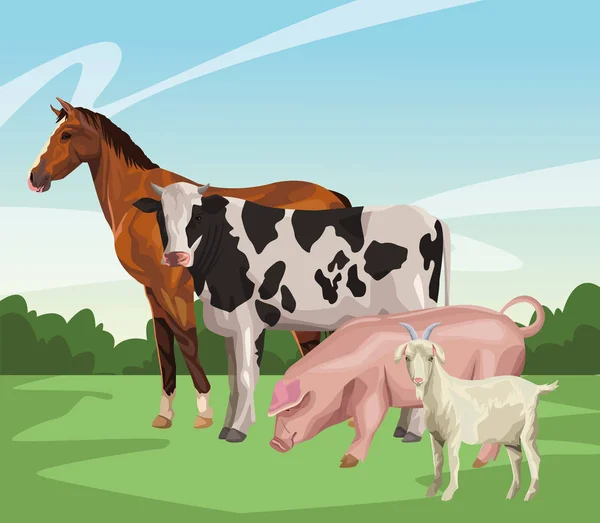 Vache à cheval porc et chèvre — Image vectorielle