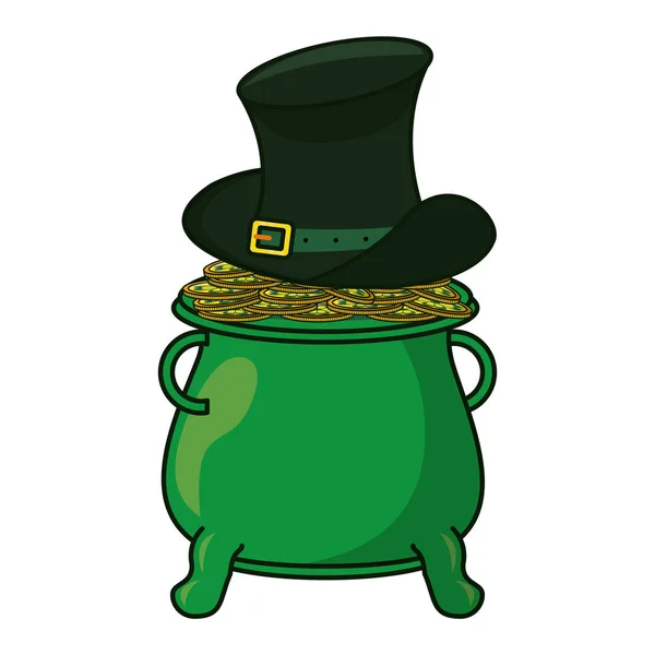 Vaso con monete e cappello irlandese — Vettoriale Stock
