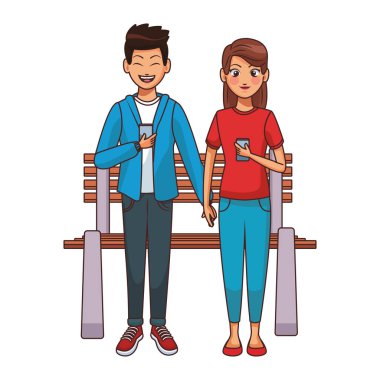 Bankta akıllı telefon kullanan çift