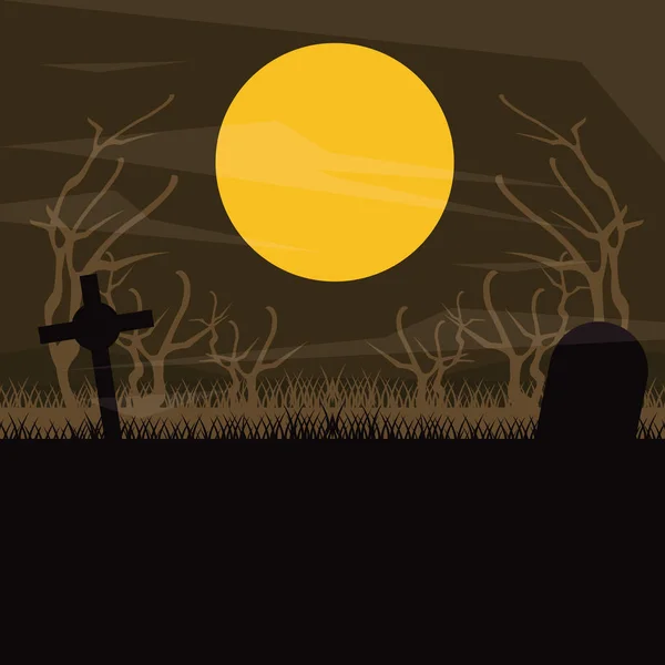 Begraafplaats donker silhouet — Stockvector