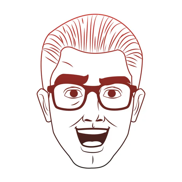 Mann Gesicht Pop-Art Cartoon rote Linien — Stockvektor