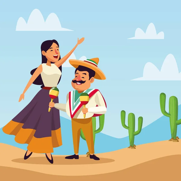 Mexicanos comemorando no deserto — Vetor de Stock