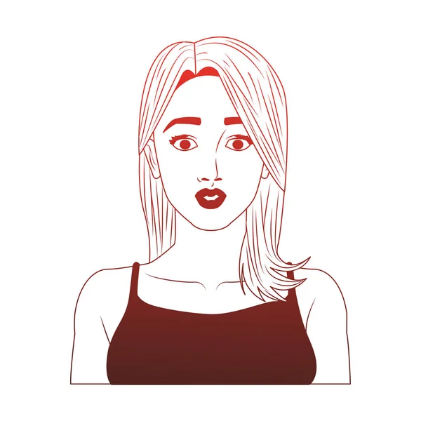 Profil de femme pop art dessin animé lignes rouges — Image vectorielle