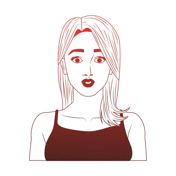 Perfil de la mujer pop art dibujos animados líneas rojas — Vector de stock