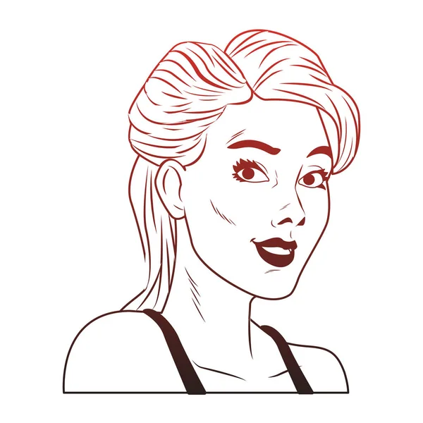 Profil de femme pop art dessin animé lignes rouges — Image vectorielle