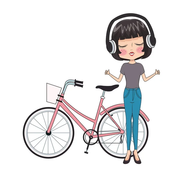 Mode fille avec vélo — Image vectorielle