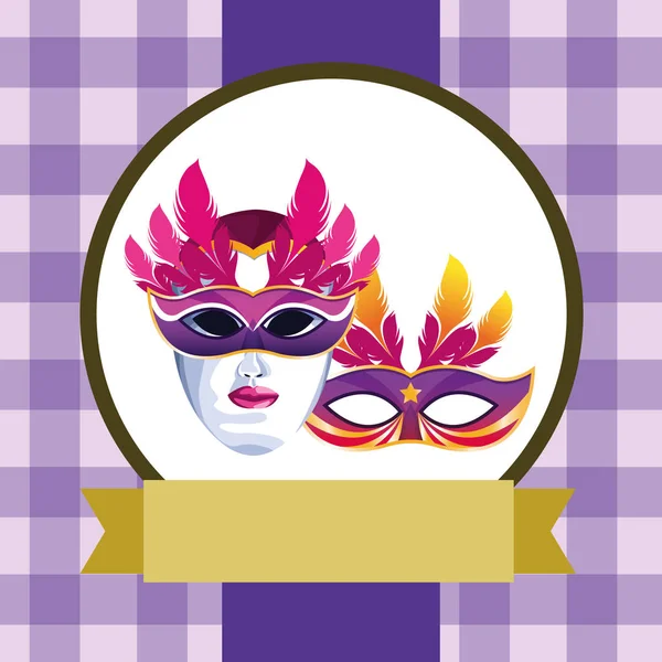 Máscaras con plumas icono redondo — Vector de stock