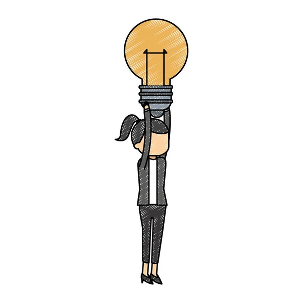 Femme d'affaires tenant ampoule gribouillage — Image vectorielle