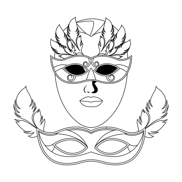 Máscaras y plumas blanco y negro — Vector de stock