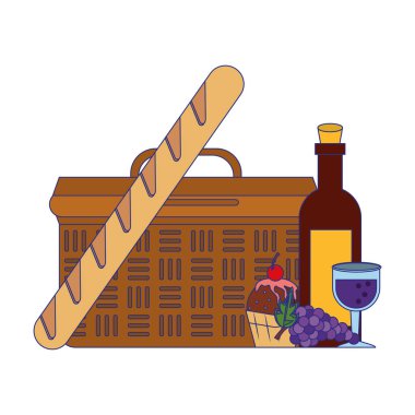 Ürünleri mavi çizgiler ile piknik sepeti