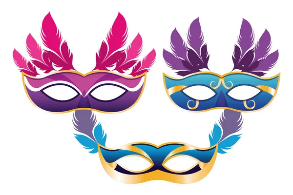 Ensemble de masques à plumes — Image vectorielle
