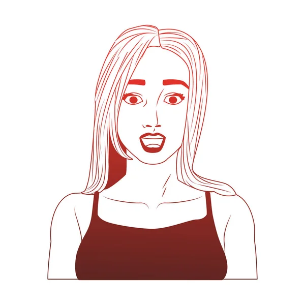 女性プロフィールポップアート漫画赤い線 — ストックベクタ