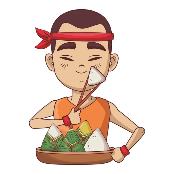 Homem asiático com bolinhos de arroz — Vetor de Stock