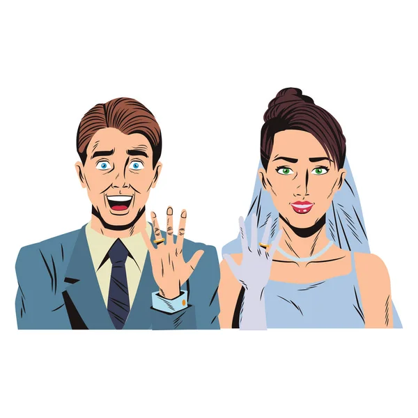 Pop art dessin animé de mariage — Image vectorielle