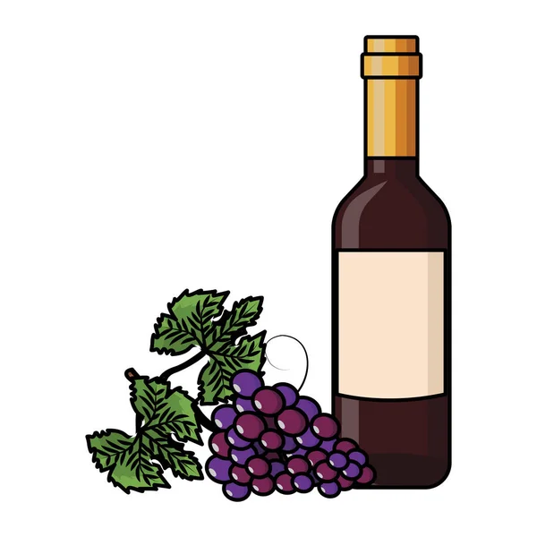 Garrafa de vinho e uvas —  Vetores de Stock