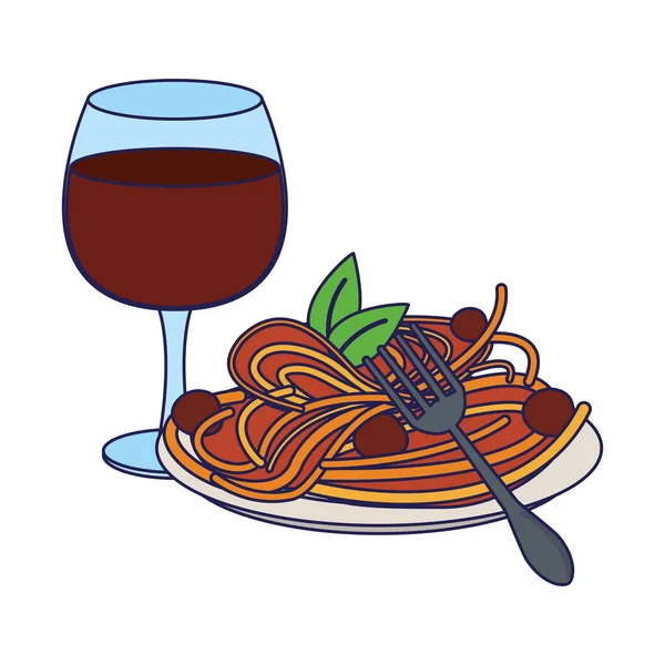 Goumet food with wine cup blue lines