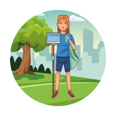 Park temizleme gönüllü kız karikatür