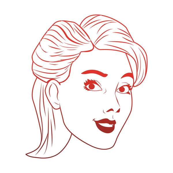 Mujer cara pop arte dibujos animados líneas rojas — Vector de stock