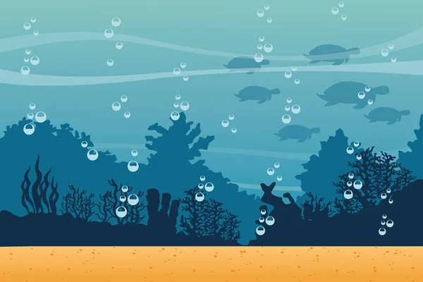 Mer et poissons paysage dessin animé — Image vectorielle