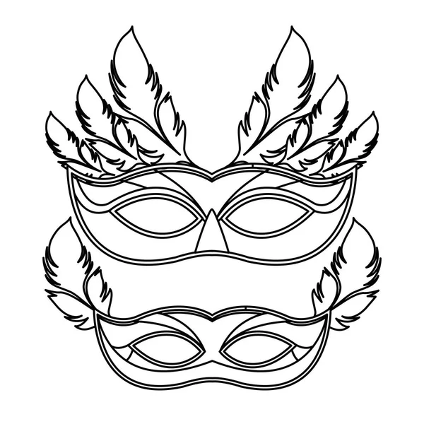 Masks and feathers black and white — Stock Vector