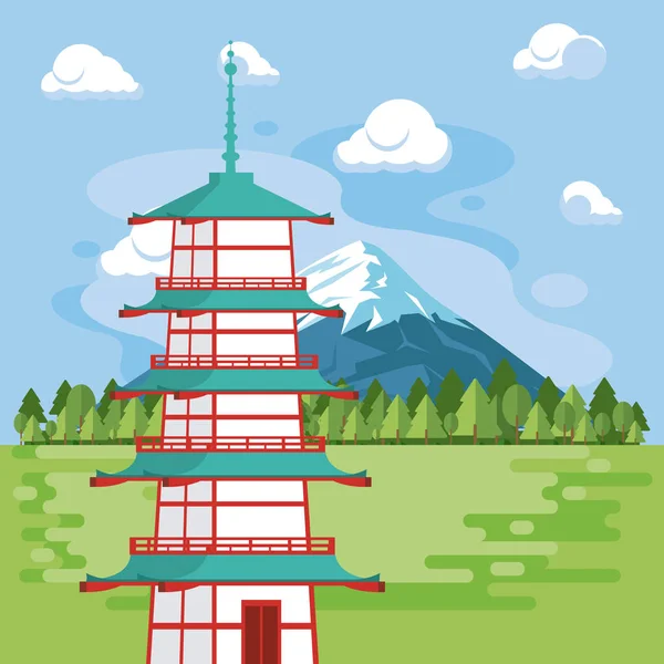 Templo japonês na natureza — Vetor de Stock
