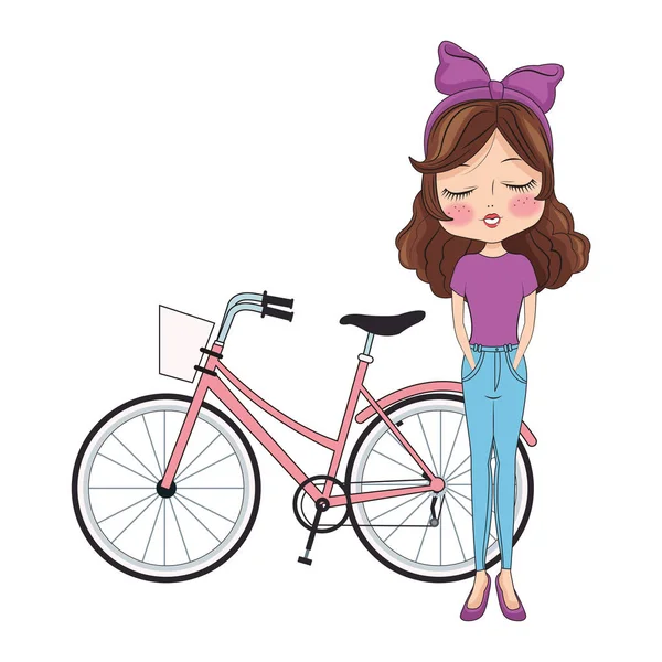 Menina da moda com bicicleta — Vetor de Stock