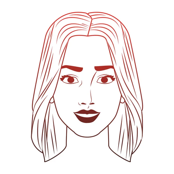Femme visage pop art dessin animé lignes rouges — Image vectorielle