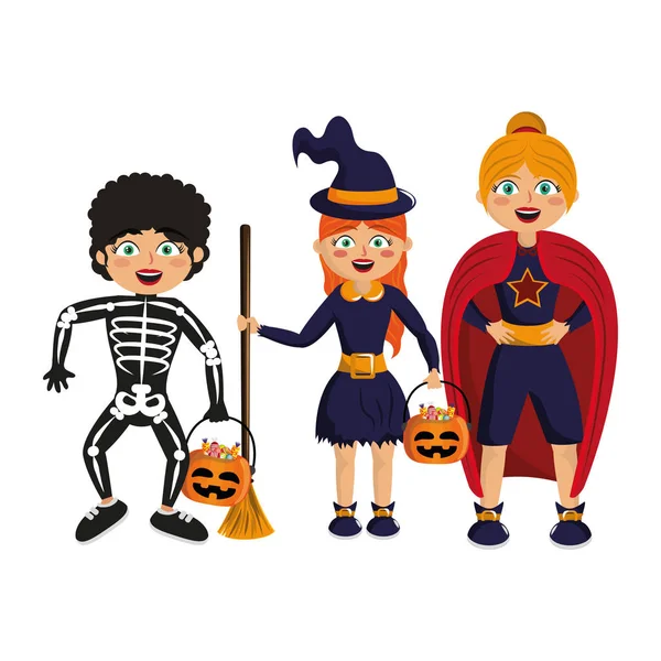 Barn med halloween kostymer — Stock vektor