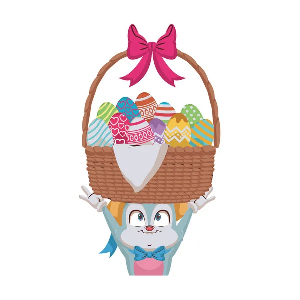 Rabbit holding basket with easter eggs — Stock Vector
