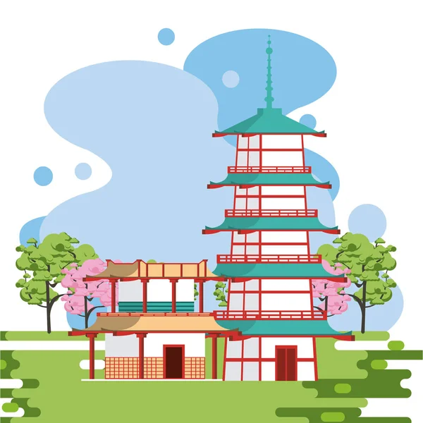 Arquitetura japonesa na natureza — Vetor de Stock