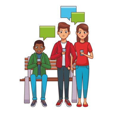 Arkadaşlar bankta akıllı telefonlar ile mesajlaşma