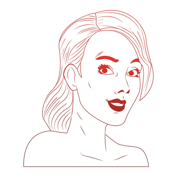 Mujer cara pop arte dibujos animados líneas rojas — Vector de stock