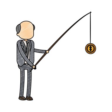 İşadamı balıkçılık para karalama