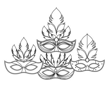 maskeler ve tüyler siyah ve beyaz kümesi