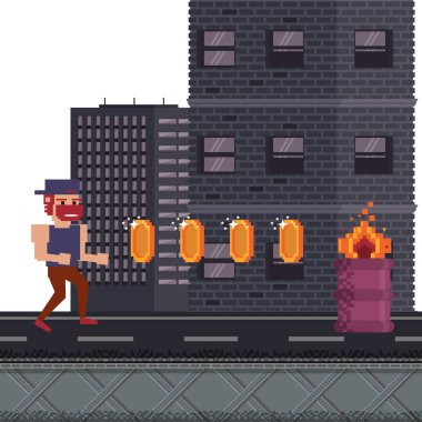 Pixelated videogame sahne