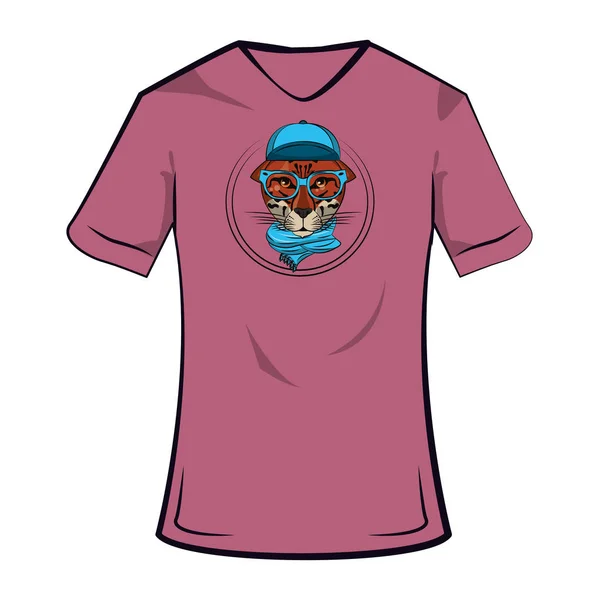 Bosquejo fresco de leopardo en la camiseta — Vector de stock