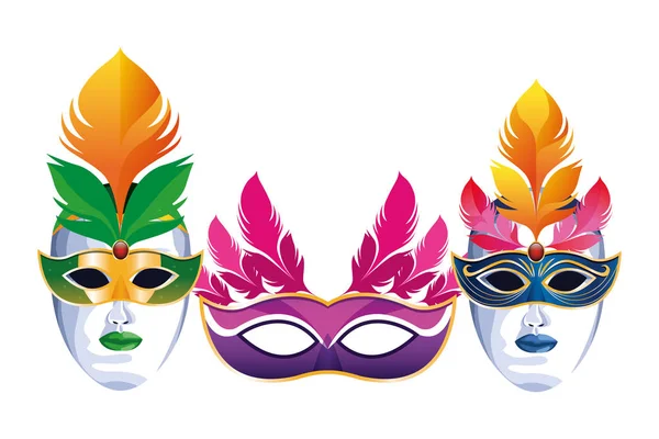 Conjunto de máscaras con plumas — Vector de stock