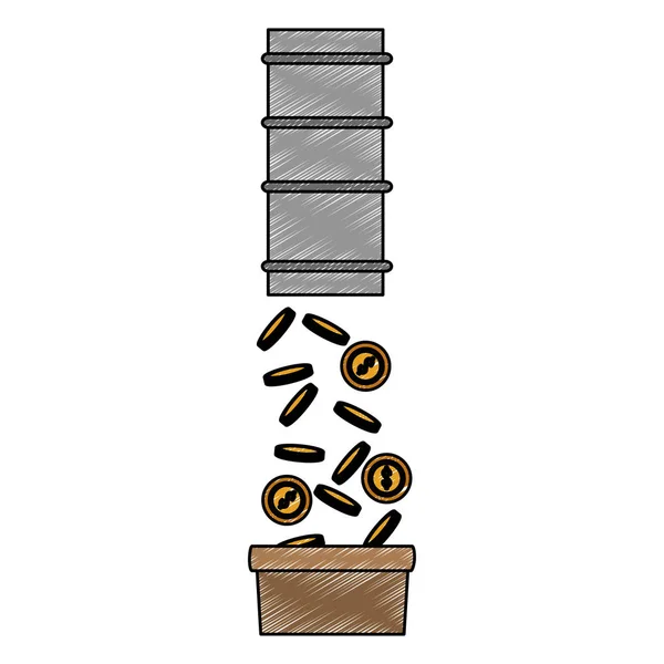 Трубка падение монеты в коробке каракули — стоковый вектор