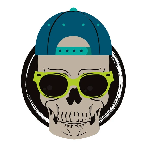 Skull with sunglasses and hat — Stockový vektor