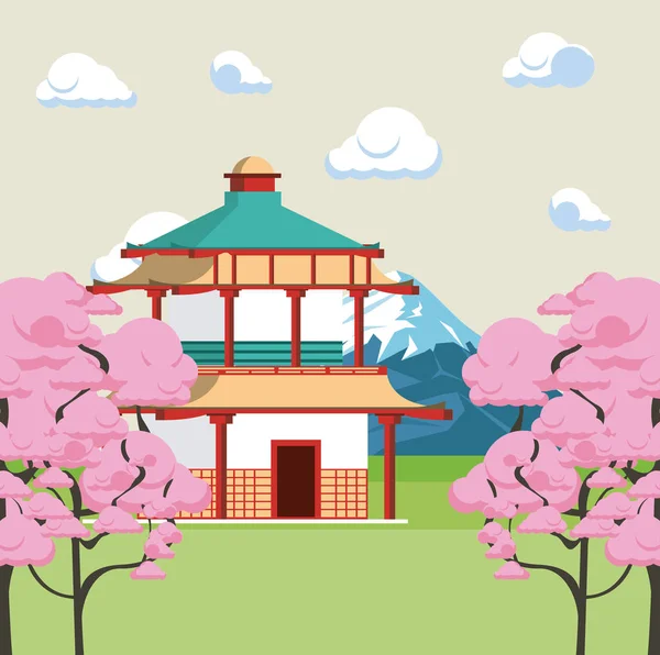 Japanse tempel in de natuur — Stockvector