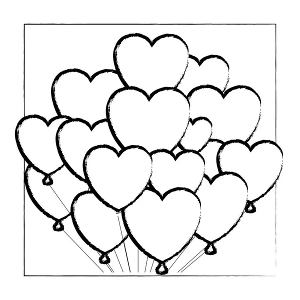 Balão em forma de coração no esboço da moldura —  Vetores de Stock