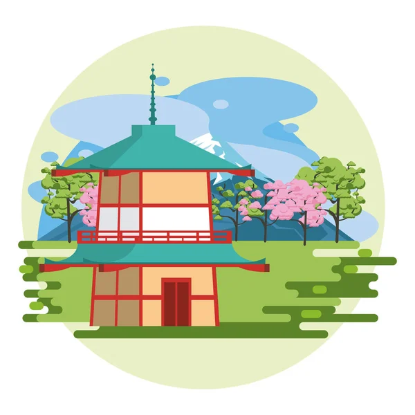 自然の中の日本の寺院 — ストックベクタ