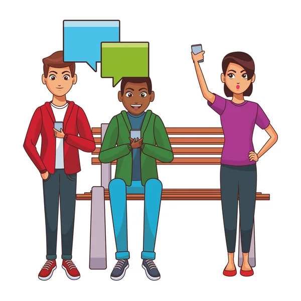 Bankta akıllı telefon kullanan arkadaşlar