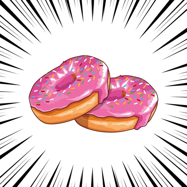 Delicioso donuts icono pop arte — Vector de stock