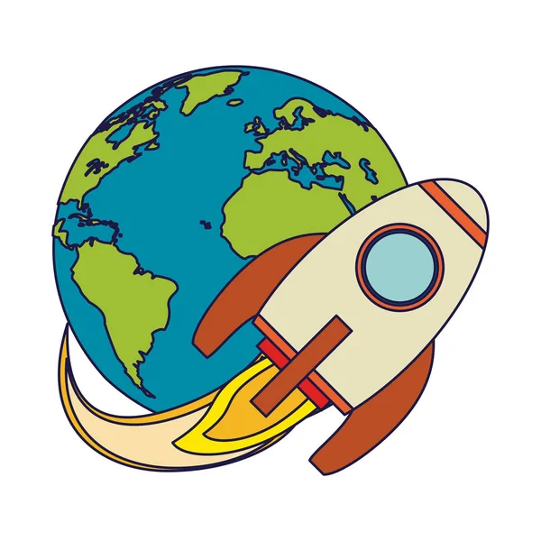 Navire spatial volant autour de la terre — Image vectorielle