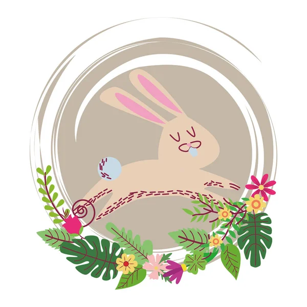 Tavşan sevimli karikatür yuvarlak simgesi — Stok Vektör