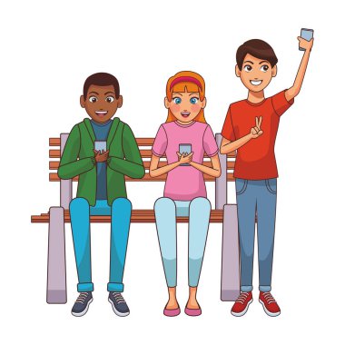 Bankta akıllı telefon kullanan arkadaşlar