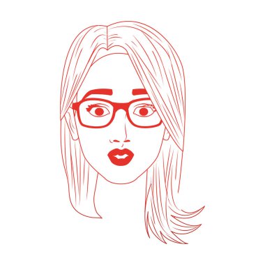 Kadın yüz pop art karikatür kırmızı çizgiler