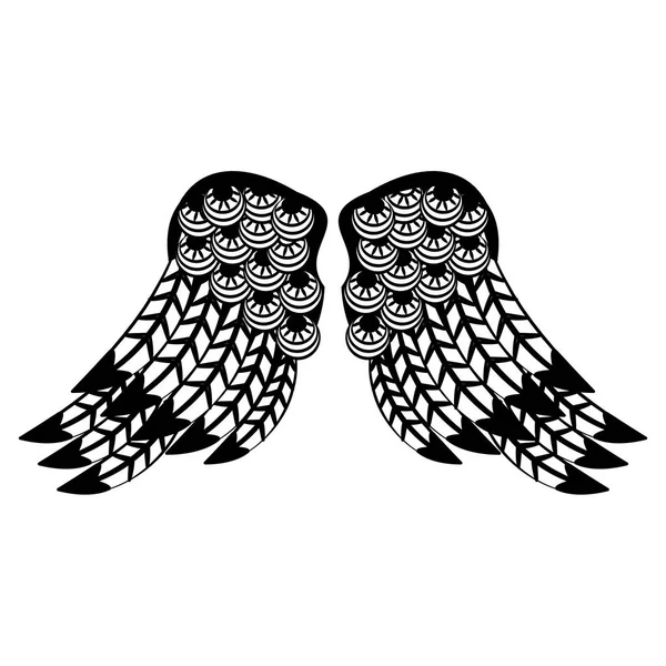 Alas de aves aisladas en blanco y negro — Vector de stock